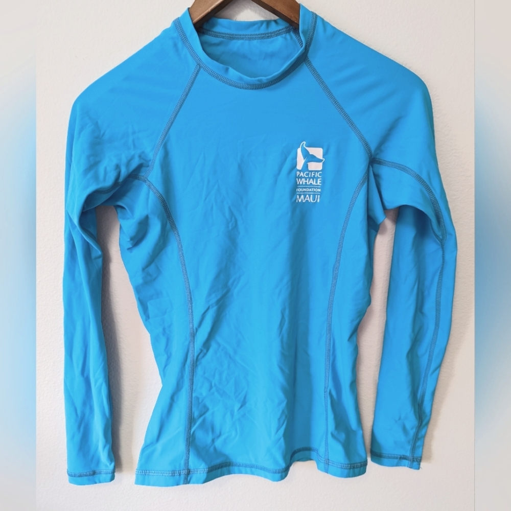 Pacific Whale Foundation blue rash guard UPF 50 long sleeve